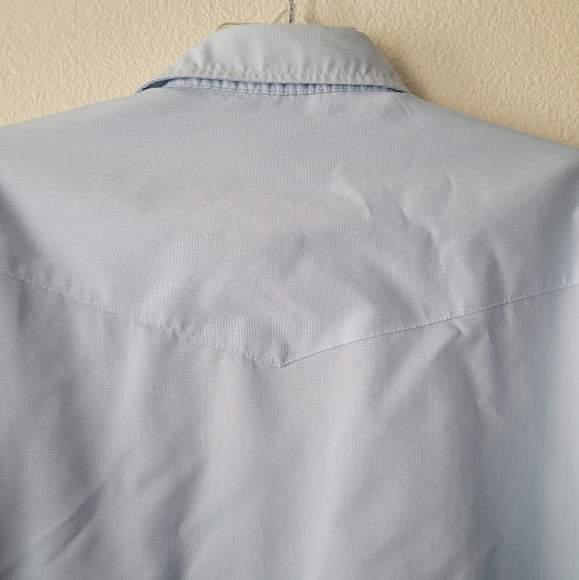 Elderado Pearl Snap Long Sleeve Western Shirt Button Up Blue Solid Never Iron - Picture 5 of 10
